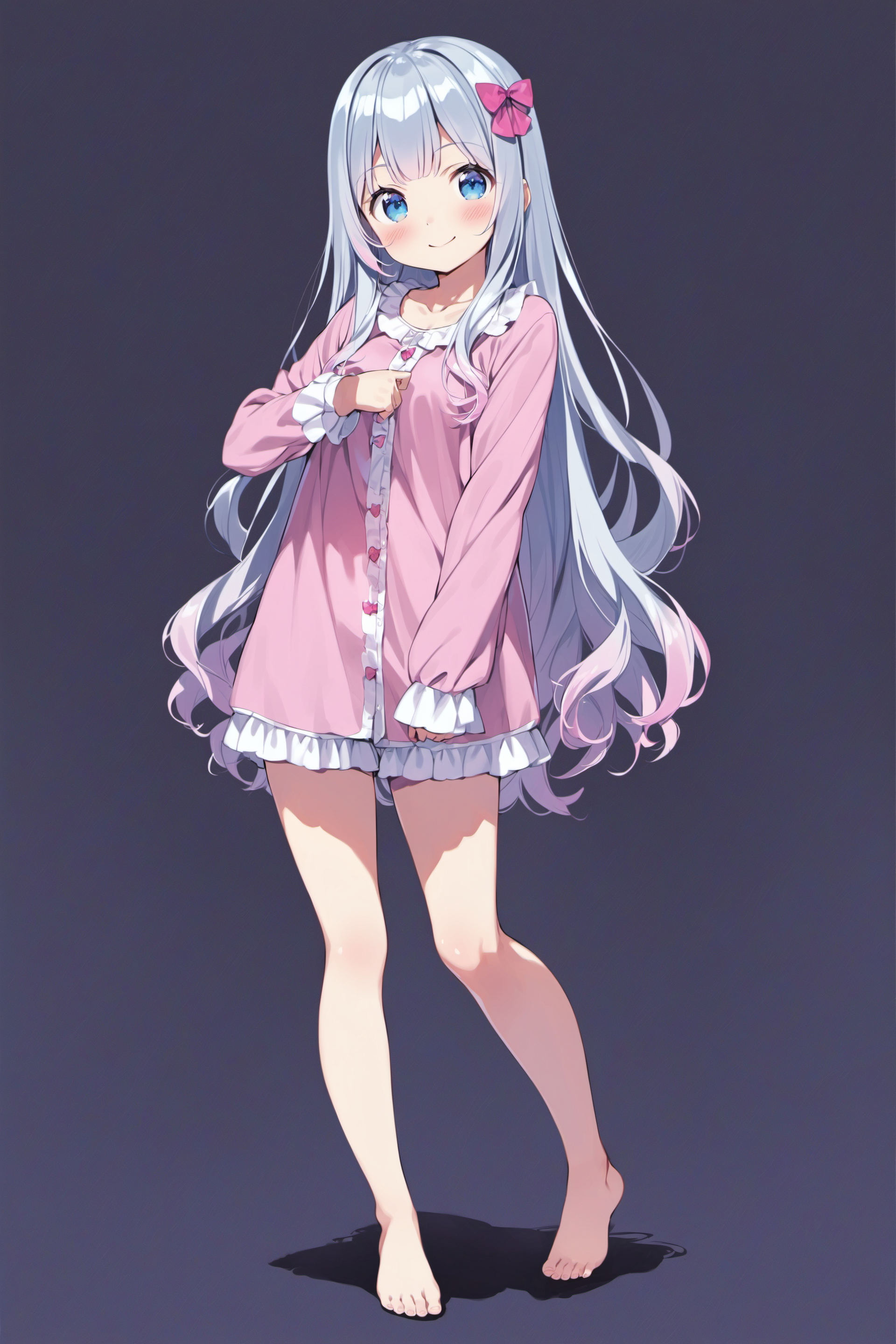 23240-170762146-1girl, long hair, solo, izumi sagiri, pajamas, full body, bow, grey hair, standing, blue eyes, barefoot, pink bow, hair bow, loo.png